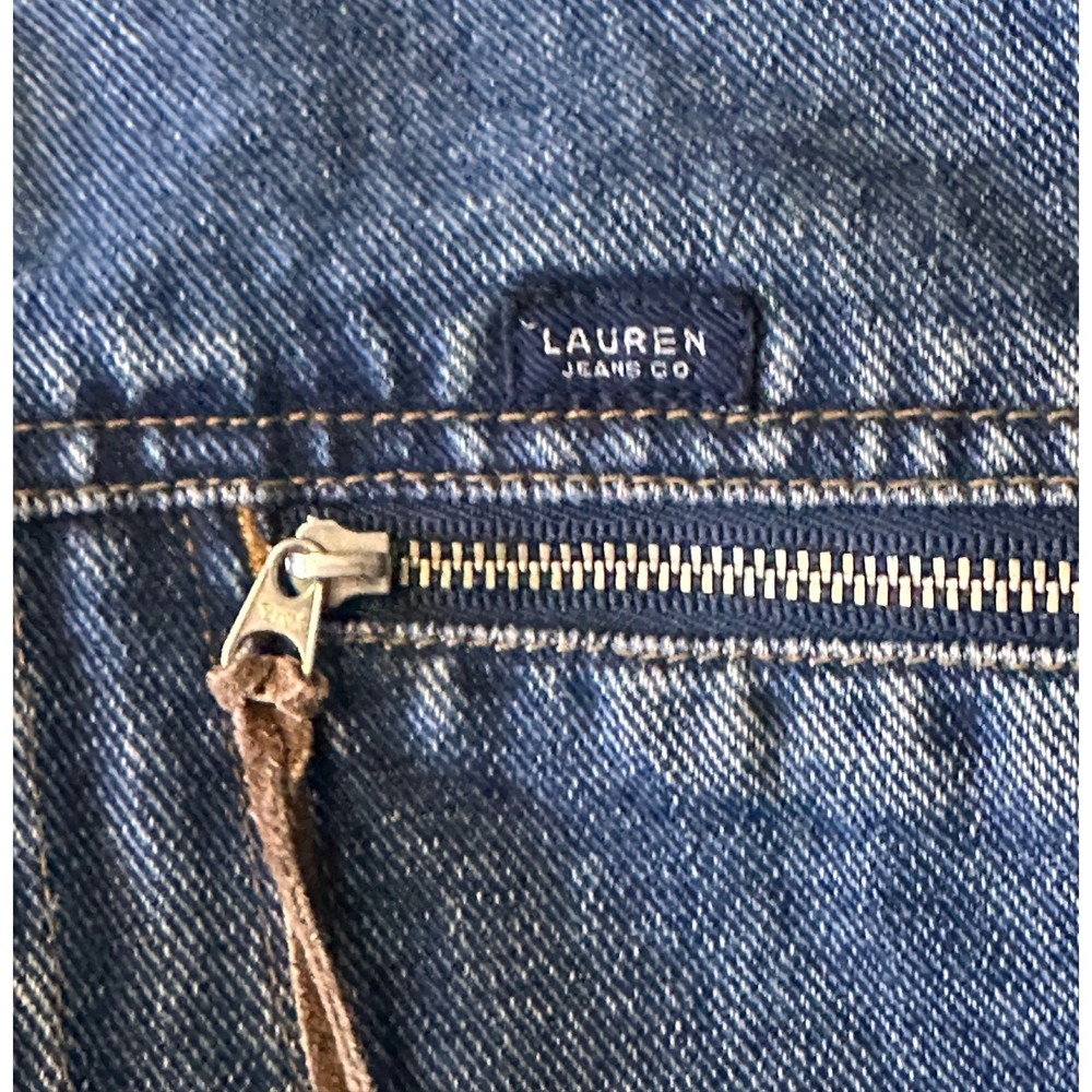 Lauren Jeans Co Ralph Lauren Denim Jacket L Blue Good Bird Patch Zipper Pockets - Picture 12 of 16